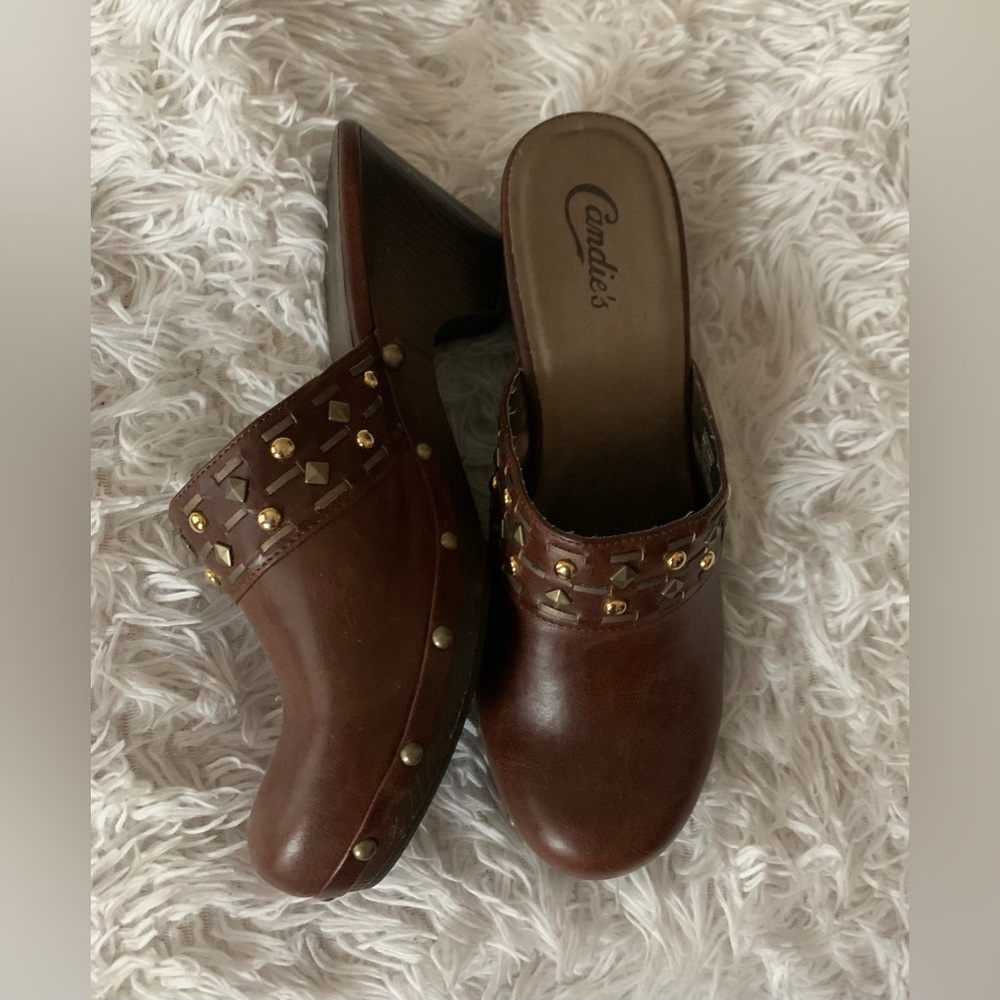 Candie's Brown Studded Clog Mules